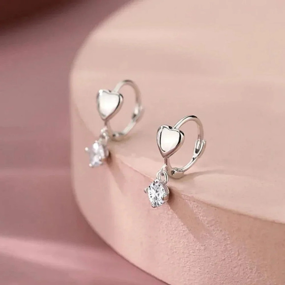 925 Sterling Silver Heart Huggie Earrings Minimalist Dangle Drop Earrings - Picture 1 of 6